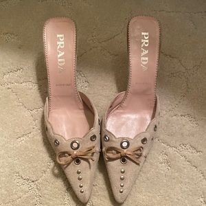 Authentic Vintage Prada Neutral Kitten Heel Mules